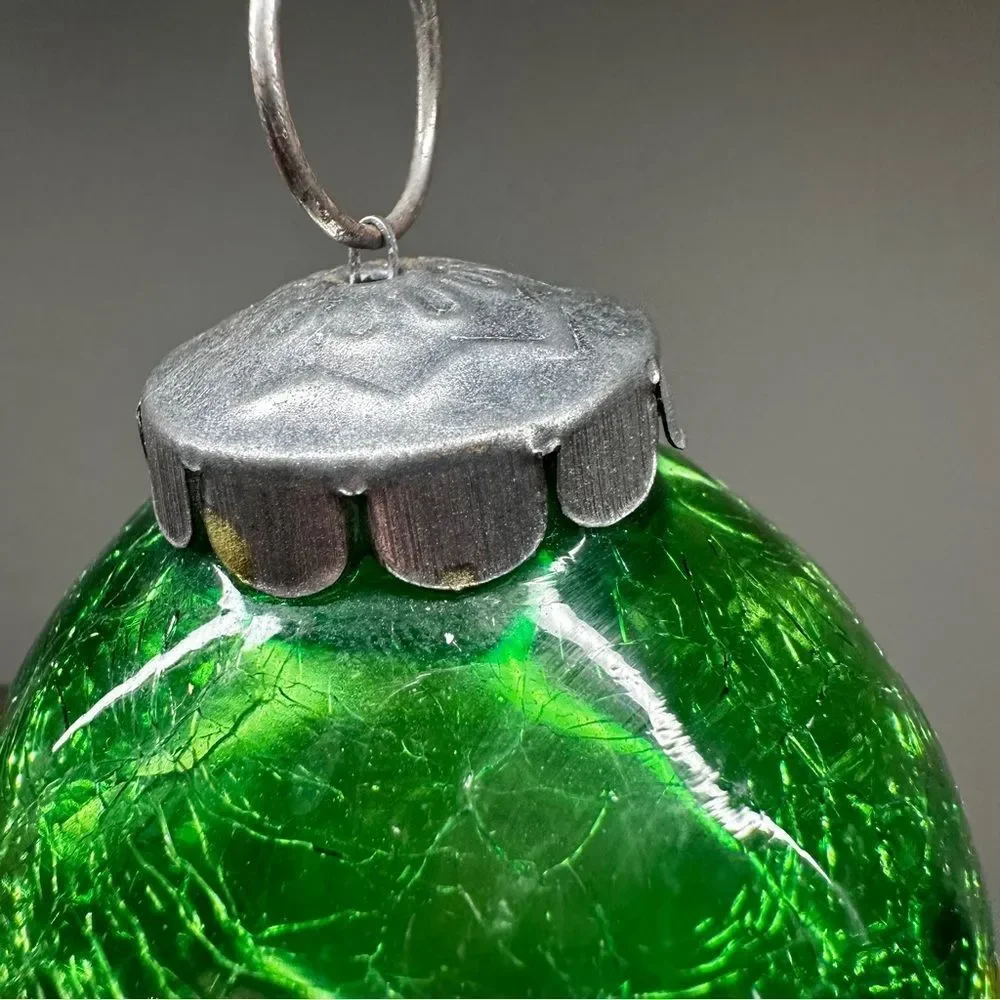 Antique German Kugel green crackle glass drop hand made